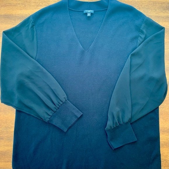Talbots Dressy V Neck Sweater With Sheer Sleeves - Picture 5 of 11